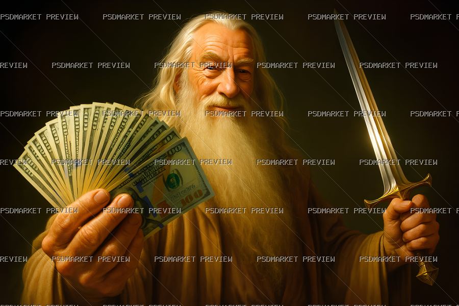 Wizard with Money and Sword Print – PNG — PSD template preview