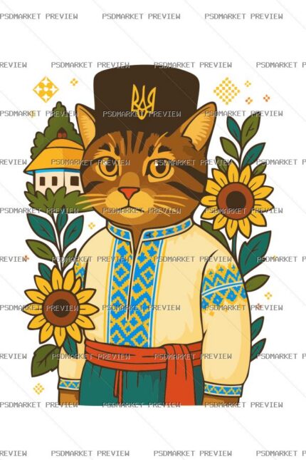 Ukrainian Cat in Vyshyvanka Print Design – AI File protected preview