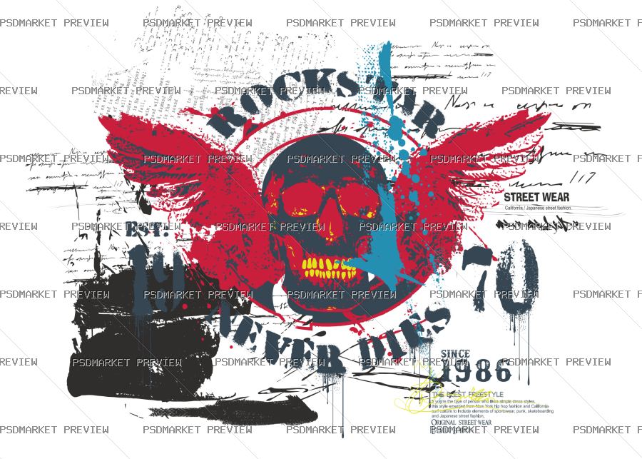 Rock Skull Aesthetic Vector Print — PSD template preview