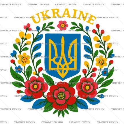 Ukraine Floral Trident Vector Print — PSD template preview