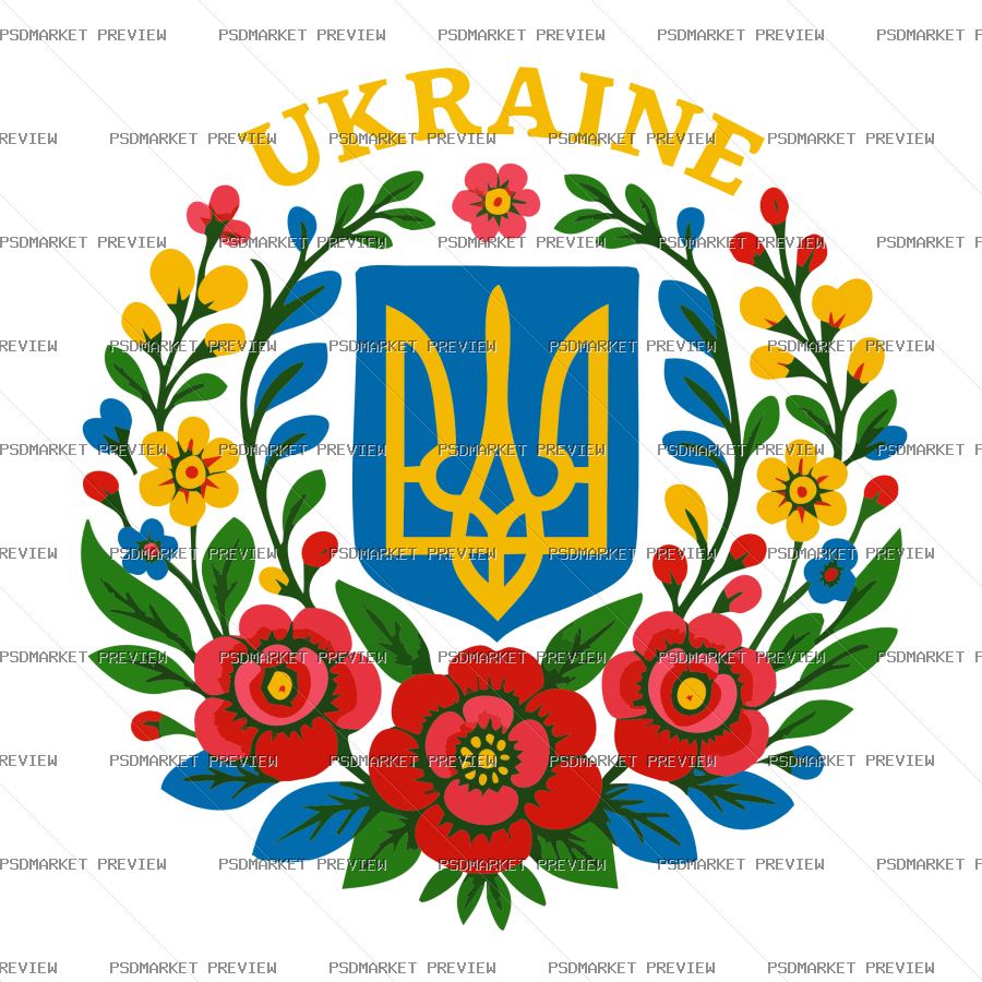 Ukraine Floral Trident Vector Print — PSD template preview