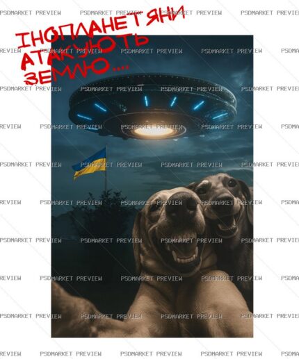 Aliens Attack Earth Vector Print — PSD template preview