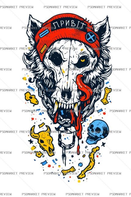 Cruising Skull Vector Print — PSD template preview