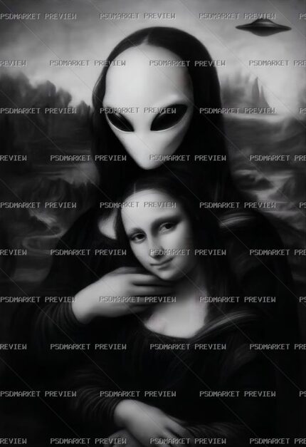 Alien Mona Lisa Print — PSD template preview