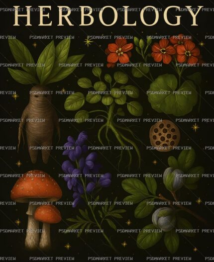 Herbology Botanical Art Print — PSD template preview