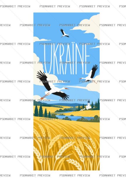 Ukraine Wheat Landscape Vector Print protected preview