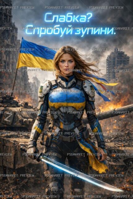 Try to Stop Me Ukrainian Warrior Print — PSD template preview