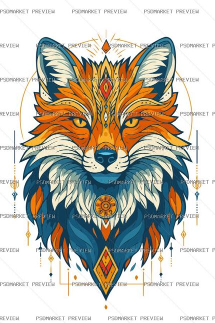 Decorative Fox Illustration Vector Print — PSD template preview