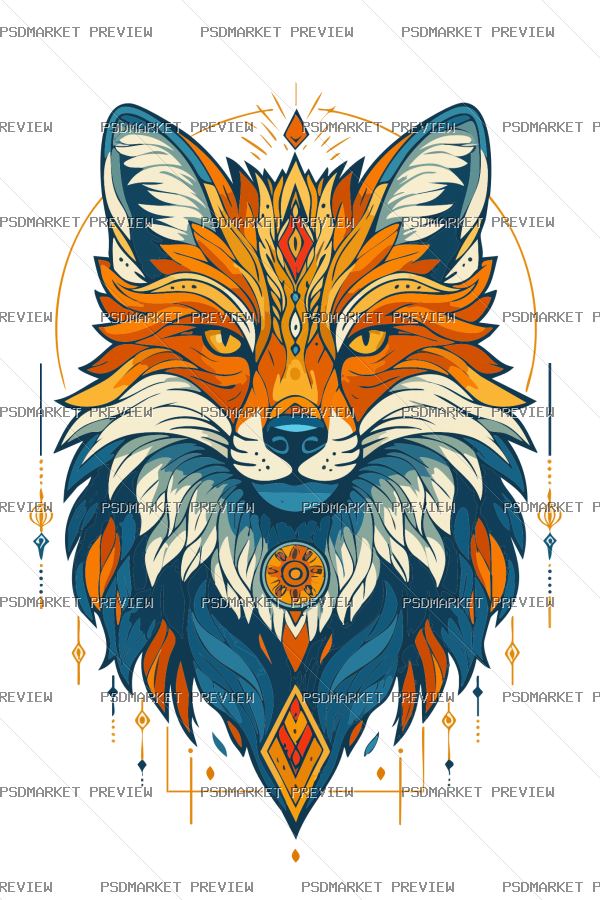 Decorative Fox Illustration Vector Print — PSD template preview