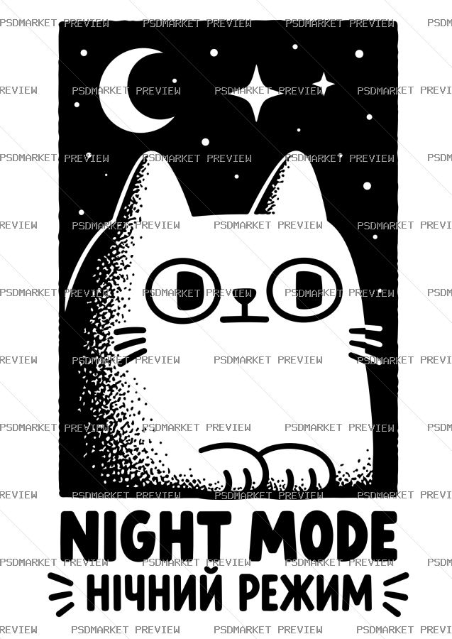 Night Mode Cat Vector Print — print design preview