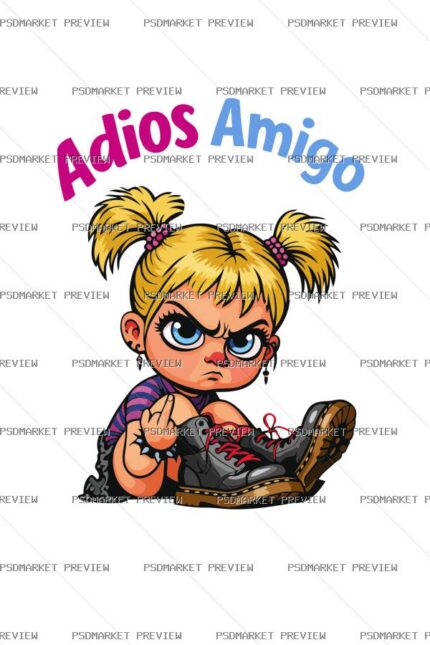 Adios Amigo Cartoon Girl Vector Print — PSD template preview