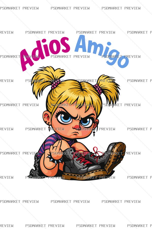 Adios Amigo Cartoon Girl Vector Print — PSD template preview