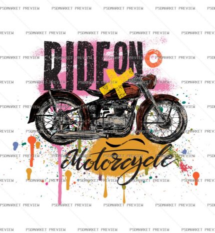 Ride On Motorcycle Vector Print — PSD template preview