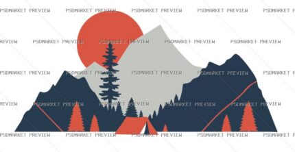 Mountain Camp Sunrise Vector Print protected preview