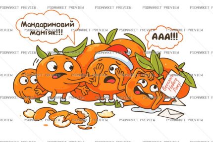 Mandarin Maniac Vector Print — PSD template preview