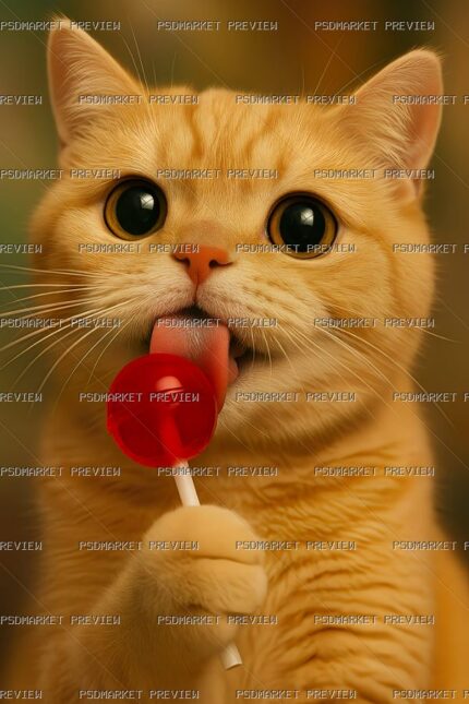 Cute Cat Lollipop Illustration Print – PNG — PSD template preview