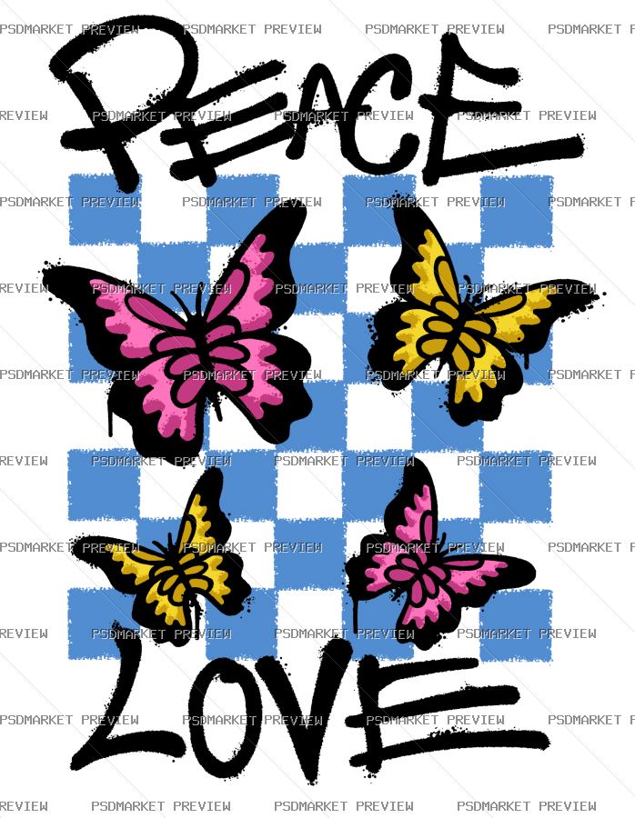 Peace Love Butterflies Vector Print — PSD template preview