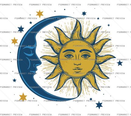Sun and Moon Celestial Illustration Vector Print — PSD template preview