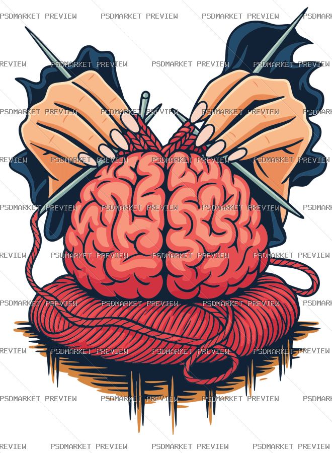 Knitting Brain Illustration Vector Print — PSD template preview
