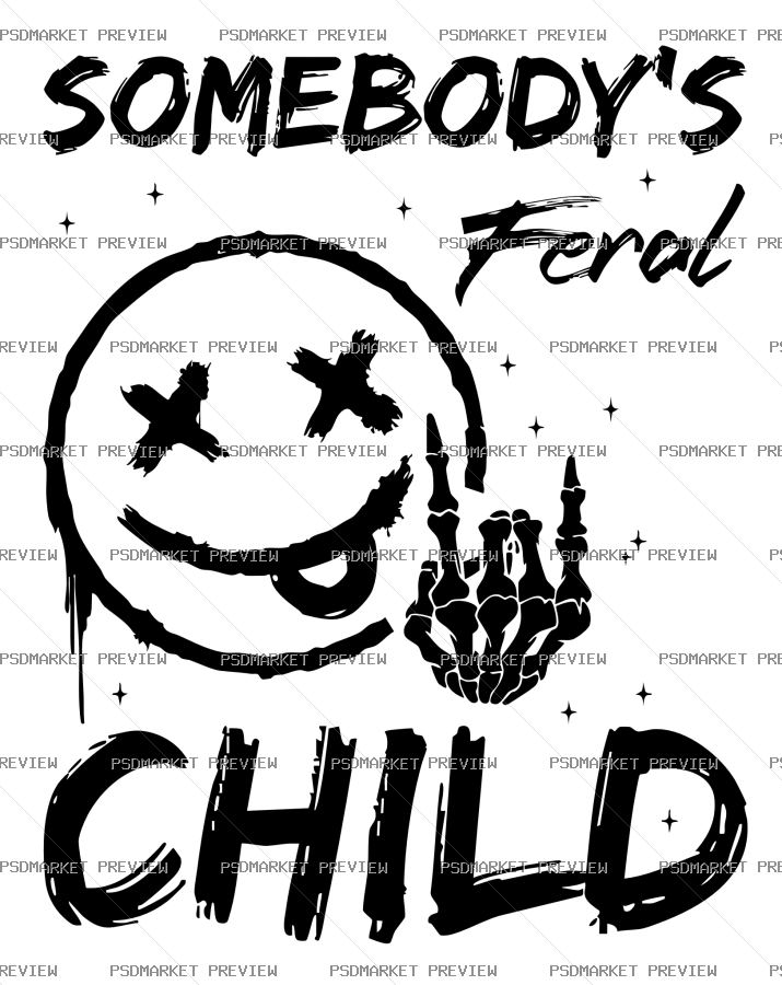 Somebody’s Rebel Child Skull Print – AI File — PSD template preview