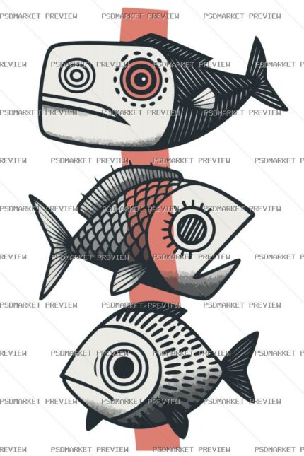 Fish Ethno Print Design – AI File — PSD template preview