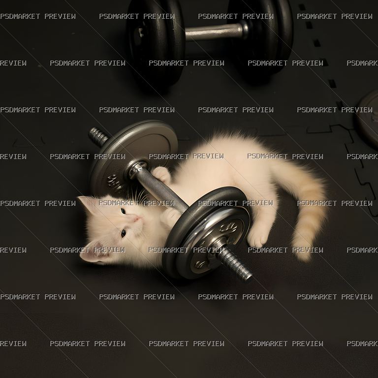 Gym Cat with Dumbbells Print Design – PNG — PSD template preview