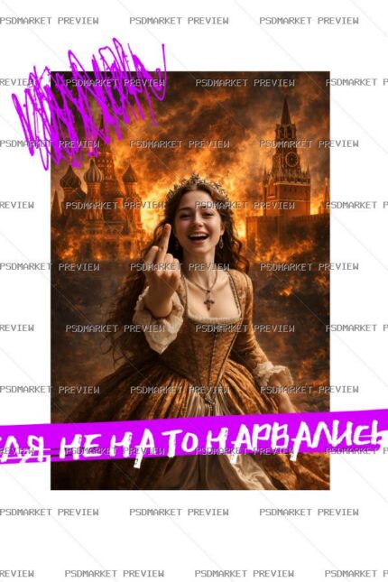 Ukrainian Nervous Woman Meme Vector Print — PSD template preview