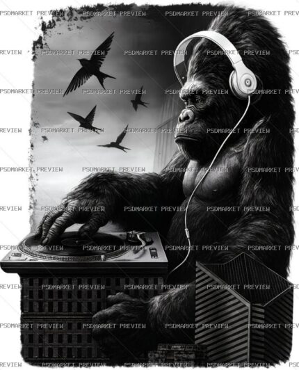 DJ Monkey Illustration Print – PNG — PSD template preview
