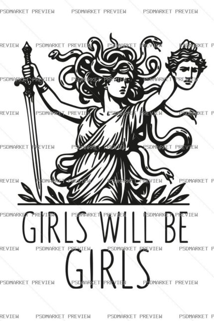 Girls Will Be Girls Sword Vector Print — PSD template preview