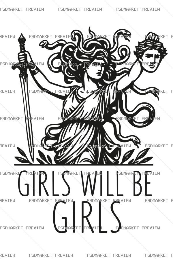 Girls Will Be Girls Sword Vector Print — PSD template preview