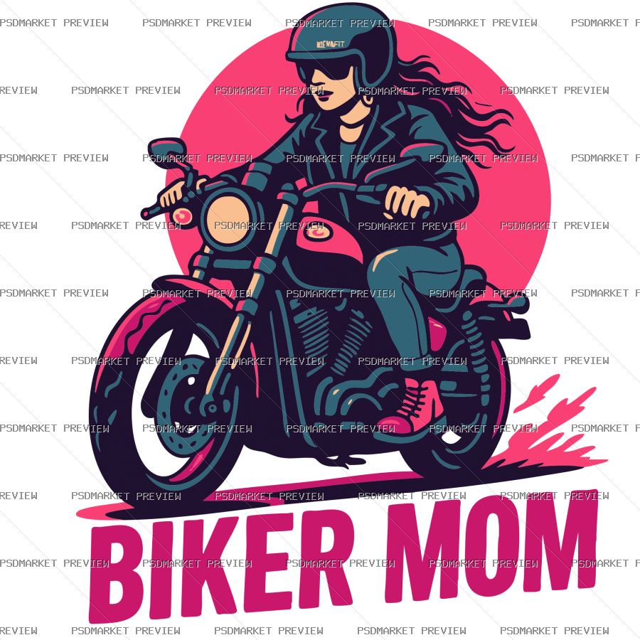 Biker Mom Motorcycle Vector Print — PSD template preview