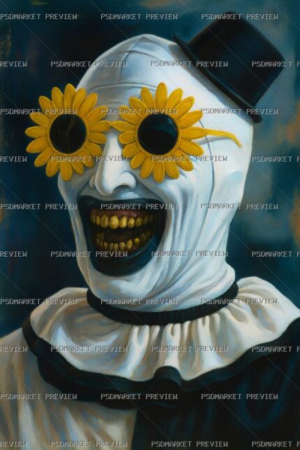Creepy Sunflower Clown Print Design – PNG — PSD template preview