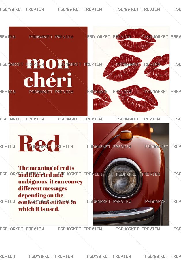 Mon Cheri Red Collage Print — PSD template preview