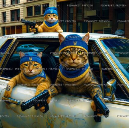 Ukrainian Armed Cats Car Print – JPG protected preview