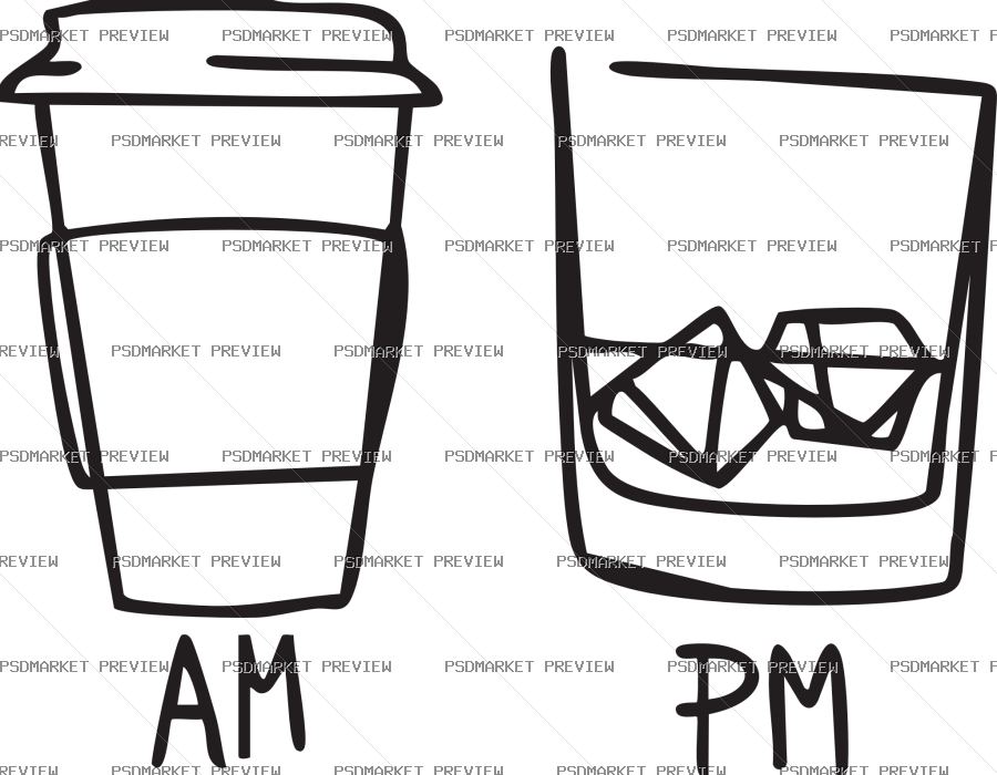 AM PM Coffee And Whiskey Vector Print — print design preview