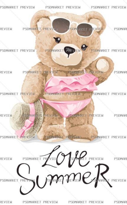 Love Summer Bear Vector Print protected preview
