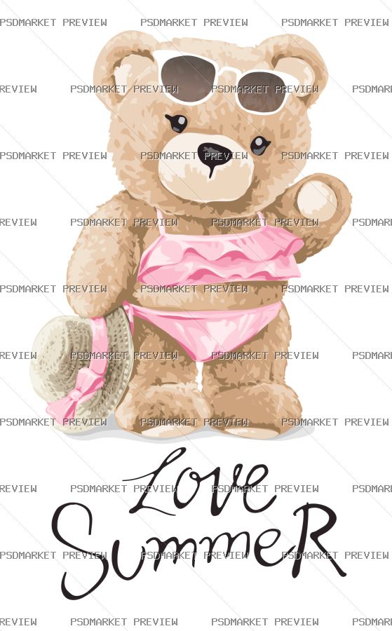 Love Summer Bear Vector Print — PSD template preview