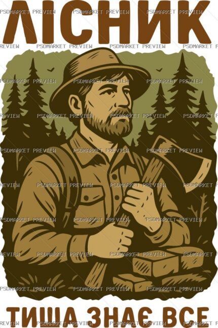 Ukrainian Forester Silence Knows Everything Print – AI File — PSD template preview