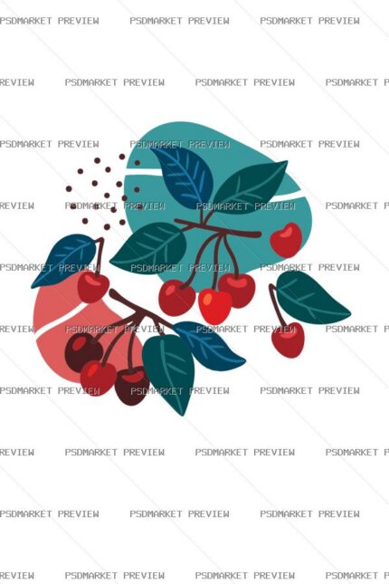 Cherry Branches Vector Print — PSD template preview