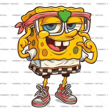 Streetwear Sponge Cartoon Vector Print — PSD template preview