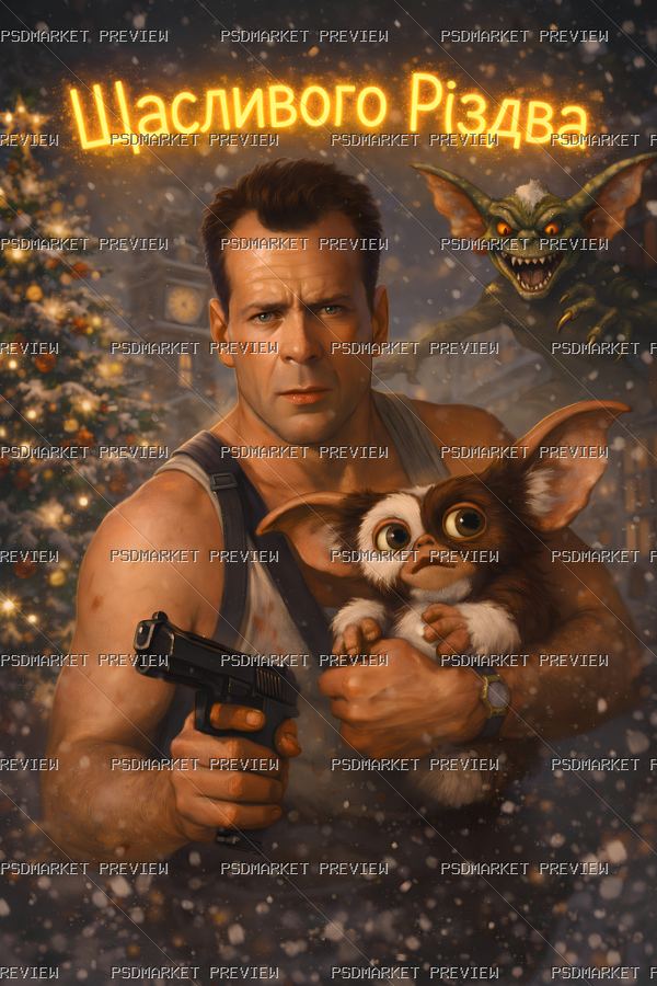 Christmas Action Movie Print — PSD template preview