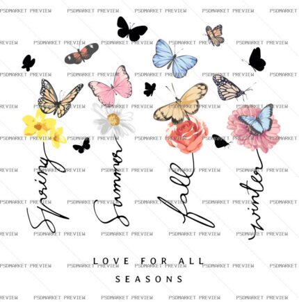 Four Seasons Butterflies Vector Print — PSD template preview