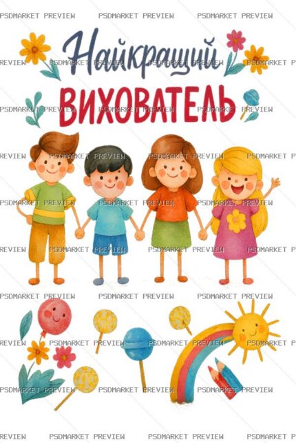 Ukrainian Best Educator Kids Print – PNG protected preview