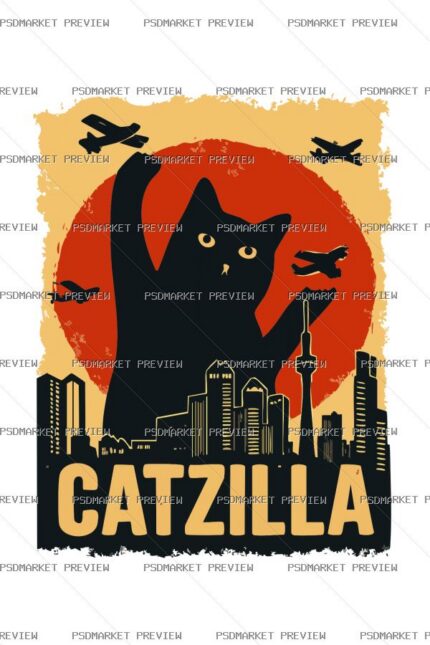 Catzilla Vector Print — PSD template preview