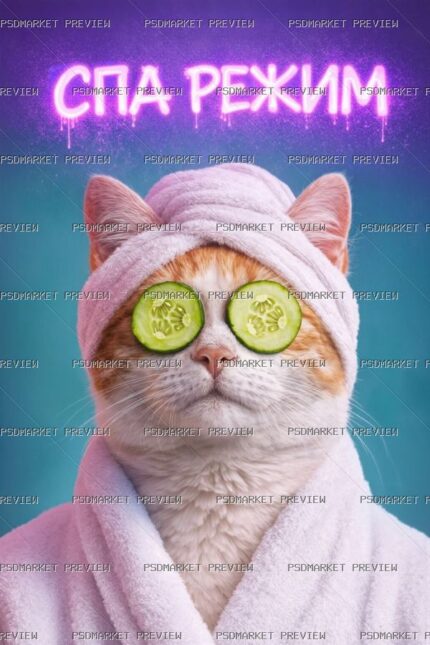Spa Mode Cat Print — print design preview