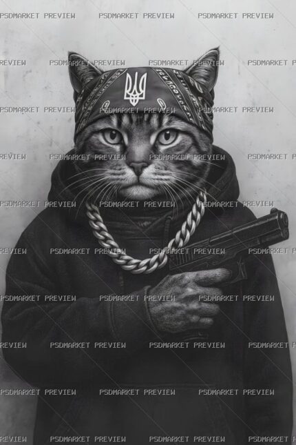 Gangster Cat Print — PSD template preview