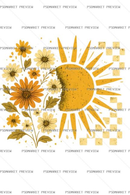 Sunflower Half Sun Floral Print – PNG — PSD template preview