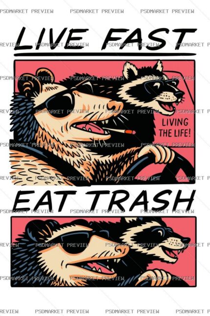 Live Fast Eat Trash Vector Print — PSD template preview