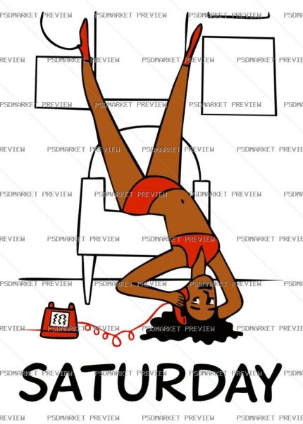Saturday Relaxing Woman Vector Print — PSD template preview