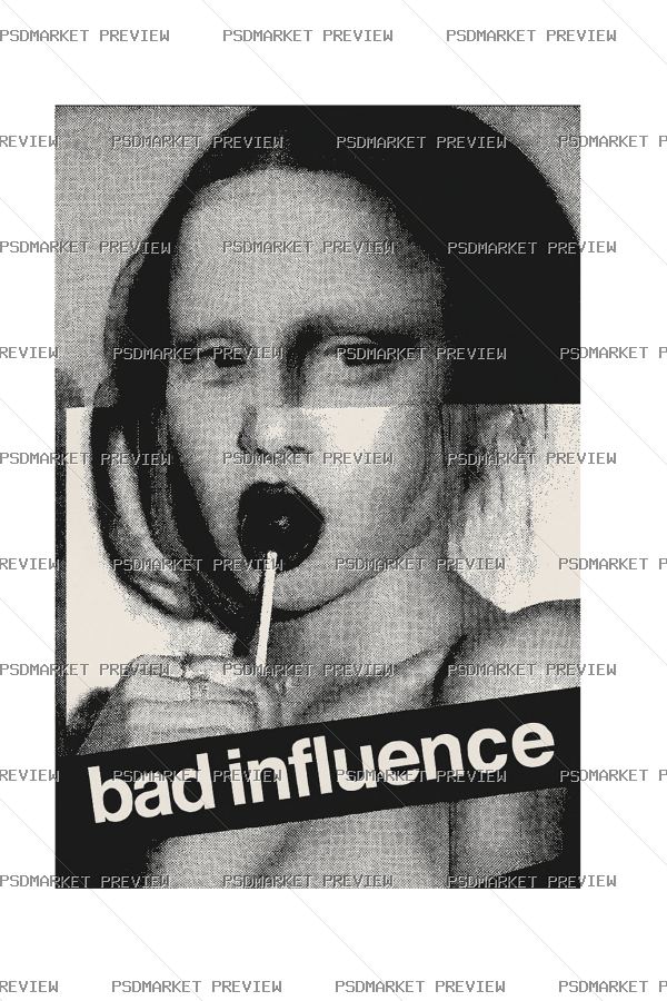 Bad Influence Mona Lisa Vector Print — PSD template preview